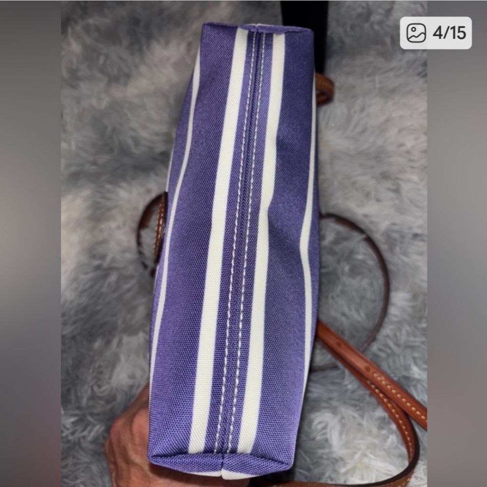 Dooney & Bourke Bluish Purple and White Striped Crossbody W/Adjustable Strap - Picture 4 of 11